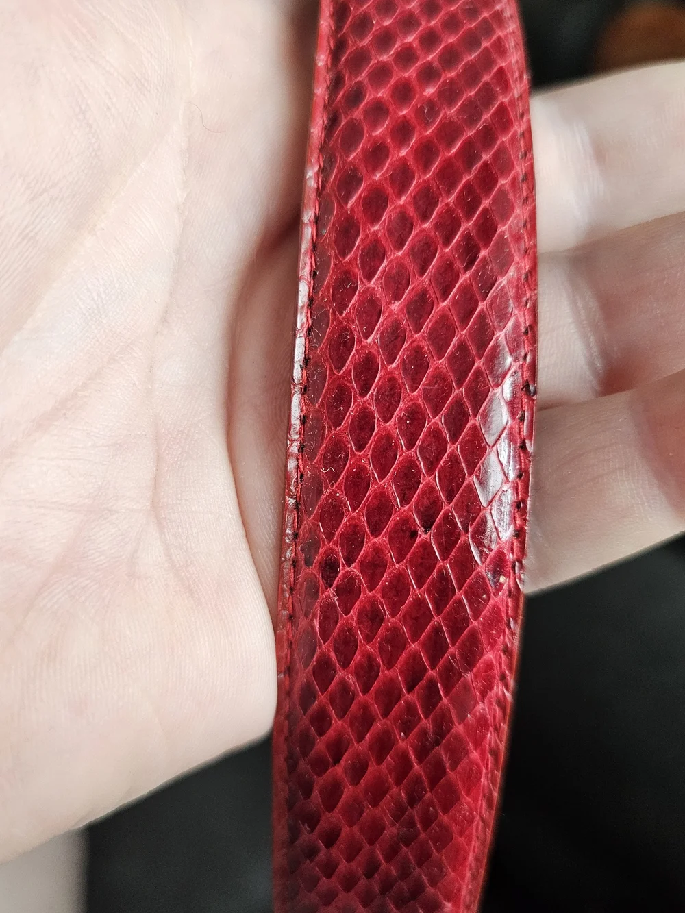 Vintage 1970-1980's Red Genuine-Snakeskin Leather Belt with Gold Buckle